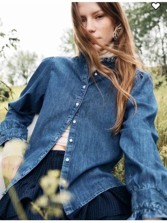 H&M Tops - H&M Ruffle Trimmed Denim Blouse
